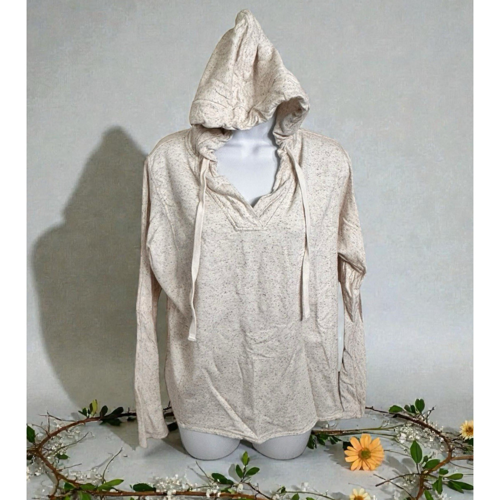 J.Jill Fleece Tranquility Fleece Crossover Hoodie Top Sz Small Oatmeal Heather